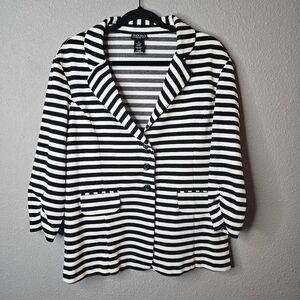 SOHO Apparel Jersey Knit Blazer Womens XL Striped 3/4 Sleeve Ladies‎ Jacket